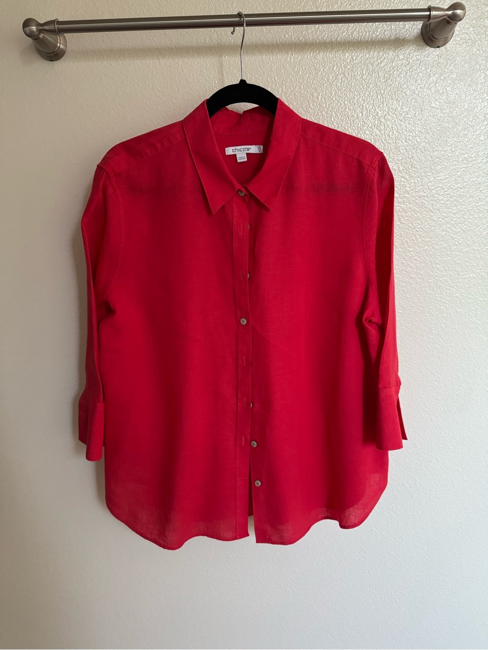 Chico's Bright Red Lightweight Button-Down Shirt